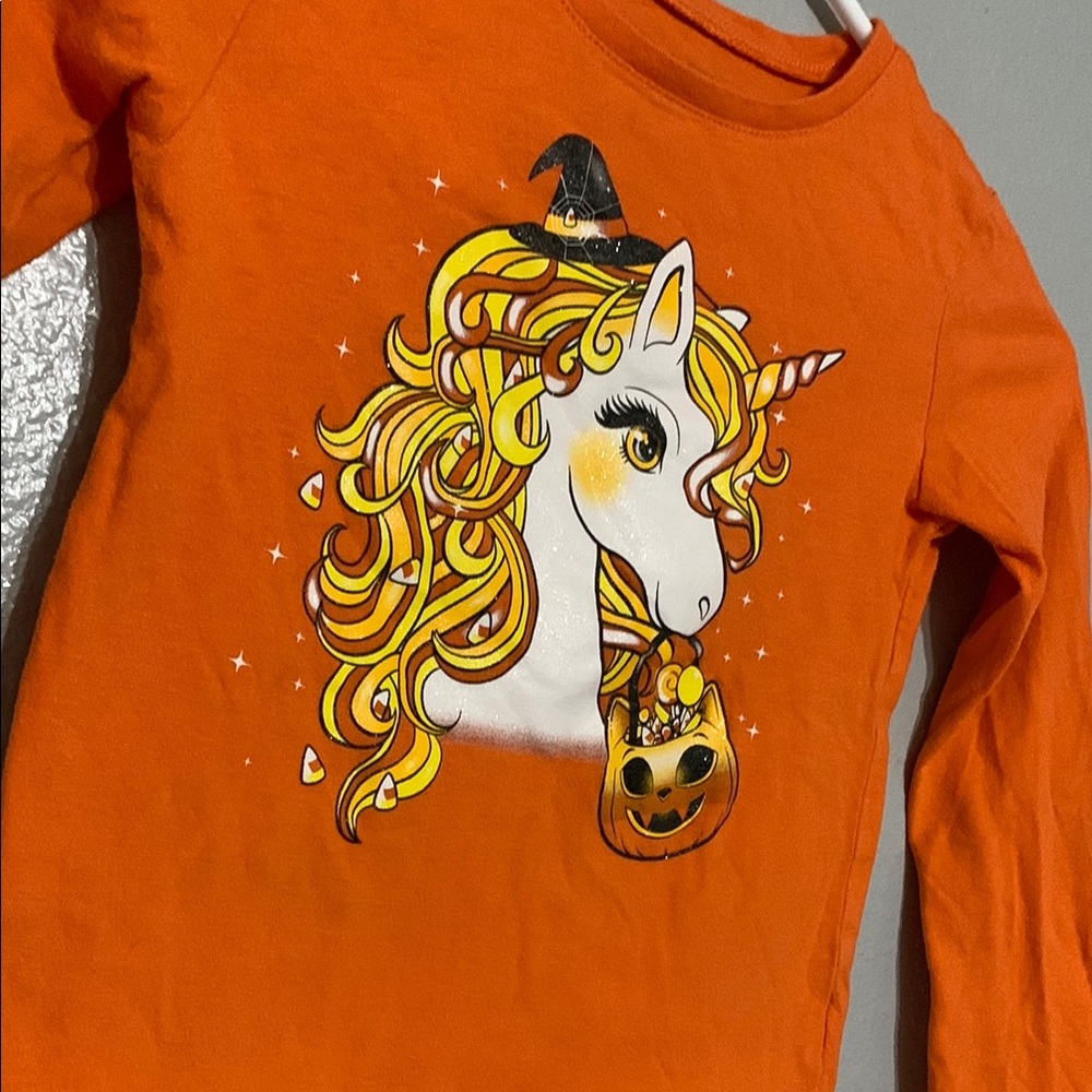 Orange Unicorn Halloween Kids Shirt - Picture 2 of 4